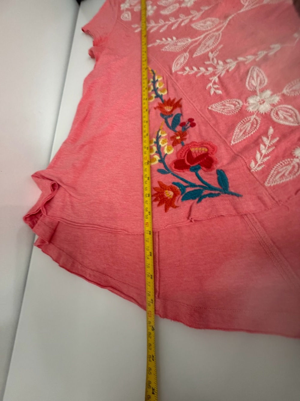 Soft Surroundings Coral Pink V-Neck Embroidered High and Low Tunic Top Size L - Picture 9 of 11